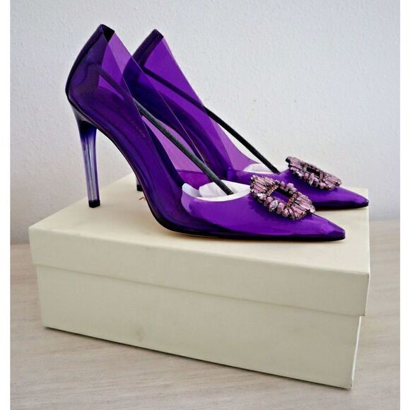 Good American Sz 7.5 Purple Cinder-F*cking-Rella Jeweled Stiletto Pumps $195 - Picture 4 of 13